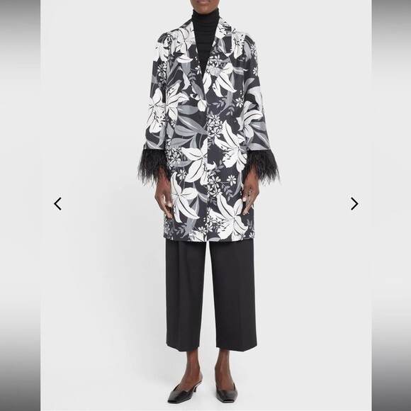 NEW Kobi Halperin Logan Feather-Trim Floral-Print Silk Coat Size XS NWT - Picture 3 of 6